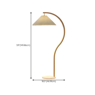 Modern Curved Wooden Floor Lamp with Pleated Shade Zawala Image - 14