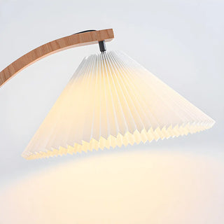 Modern Curved Wooden Floor Lamp with Pleated Shade Zawala Image - 4