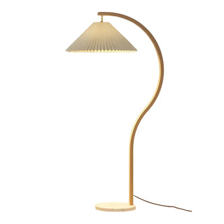 Modern Curved Wooden Floor Lamp with Pleated Shade Zawala Image - 9