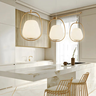 ZOWALA - Modern Golden Oval Dining Room White Glass Pendant Light Image - 1