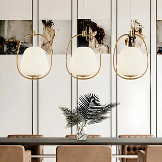 ZOWALA - Modern Golden Oval Dining Room White Glass Pendant Light Image - 2