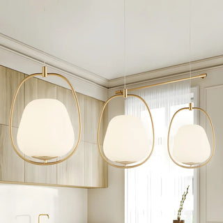 ZOWALA - Modern Golden Oval Dining Room White Glass Pendant Light Image - 3