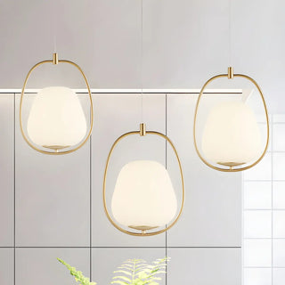 ZOWALA - Modern Golden Oval Dining Room White Glass Pendant Light Image - 4