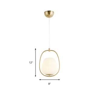 ZOWALA - Modern Golden Oval Dining Room White Glass Pendant Light #size