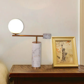 Chic Cylinder Marble Base Glass Orb Bedside Table Lamp Zawala Image - 1