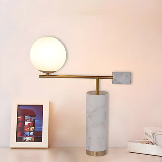Chic Cylinder Marble Base Glass Orb Bedside Table Lamp Zawala Image - 2