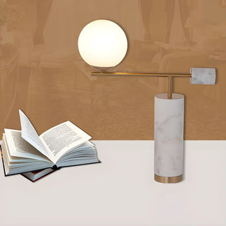 Chic Cylinder Marble Base Glass Orb Bedside Table Lamp Zawala Image - 3