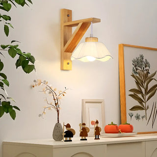 Rustic Fabric Lampshade Wood Geometric Wall Sconce Zawala Image - 1
