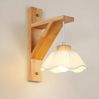 Rustic Fabric Lampshade Wood Geometric Wall Sconce Zawala Image - 11