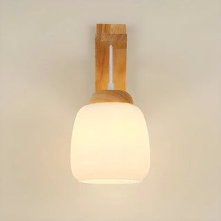 Rustic Fabric Lampshade Wood Geometric Wall Sconce Zawala Image - 12