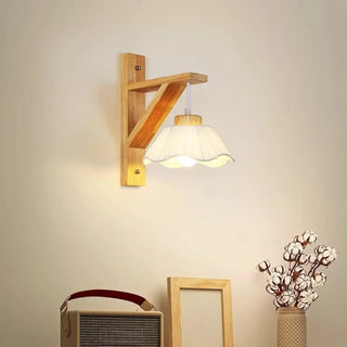 Rustic Fabric Lampshade Wood Geometric Wall Sconce Zawala Image - 4