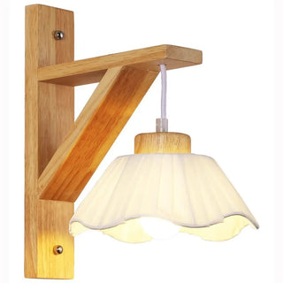 Rustic Fabric Lampshade Wood Geometric Wall Sconce Zawala Image - 5