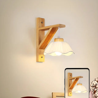 Rustic Fabric Lampshade Wood Geometric Wall Sconce Zawala Image - 6