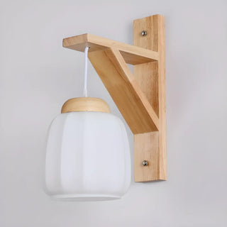 Rustic Fabric Lampshade Wood Geometric Wall Sconce Zawala Image - 7
