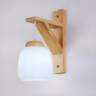 Rustic Fabric Lampshade Wood Geometric Wall Sconce Zawala Image - 8