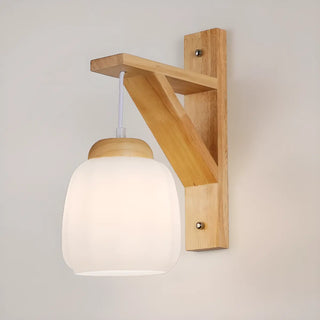 Rustic Fabric Lampshade Wood Geometric Wall Sconce Zawala Image - 9
