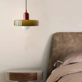 ZOWALA - Retro Olive Green and Red Disc Round Bedroom Pendant Light Image - 1