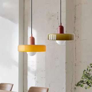 ZOWALA - Retro Olive Green and Red Disc Round Bedroom Pendant Light Image - 2