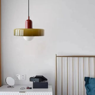 ZOWALA - Retro Olive Green and Red Disc Round Bedroom Pendant Light Image - 3