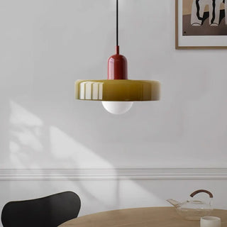 ZOWALA - Retro Olive Green and Red Disc Round Bedroom Pendant Light Image - 4