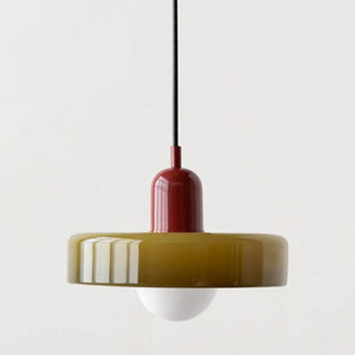 ZOWALA - Retro Olive Green and Red Disc Round Bedroom Pendant Light Image - 5
