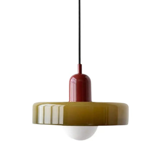ZOWALA - Retro Olive Green and Red Disc Round Bedroom Pendant Light Image - 6