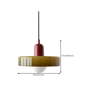 ZOWALA - Retro Olive Green and Red Disc Round Bedroom Pendant Light #size