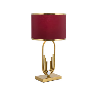 Stylish Red Fabric Drum Shade Art Metal Base Table Lamp Zawala Image - 12