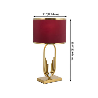 Stylish Red Fabric Drum Shade Art Metal Base Table Lamp Zawala #size