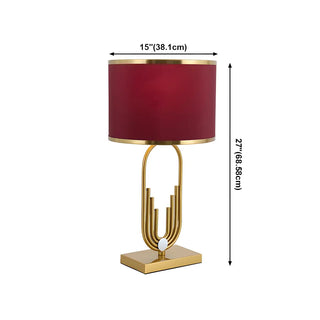 Stylish Red Fabric Drum Shade Art Metal Base Table Lamp Zawala Image - 14