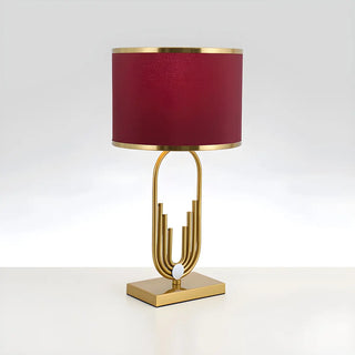 Stylish Red Fabric Drum Shade Art Metal Base Table Lamp Zawala Image - 5