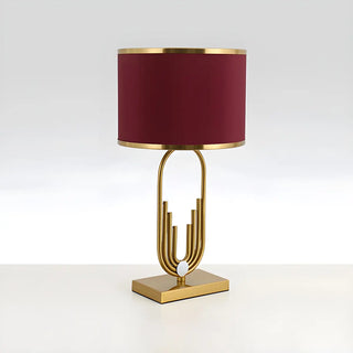 Stylish Red Fabric Drum Shade Art Metal Base Table Lamp Zawala Image - 7