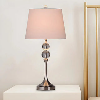 Classic Fabric Bucket Shade Crystal Decor Table Lamp Zawala Image - 1