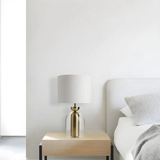 Modern White Fabric Shade Chic Glass Base Table Lamp Zawala Image - 15