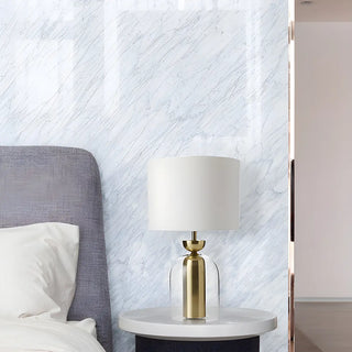 Modern White Fabric Shade Chic Glass Base Table Lamp Zawala Image - 4