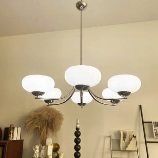 ZOWALA - White Glass Bowl Dining Room Silver Arm Chandelier Image - 2