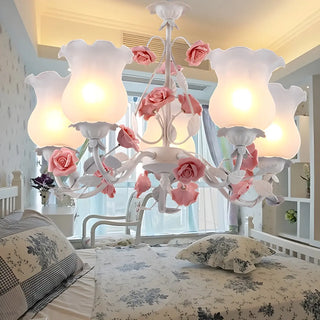 ZOWALA - Pink Flower White Frosted Glass Bedroom Chandelier Image - 2