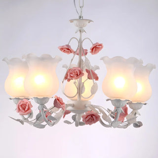 ZOWALA - Pink Flower White Frosted Glass Bedroom Chandelier Image - 3