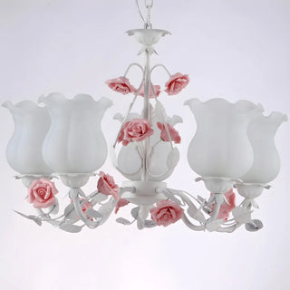 ZOWALA - Pink Flower White Frosted Glass Bedroom Chandelier Image - 4