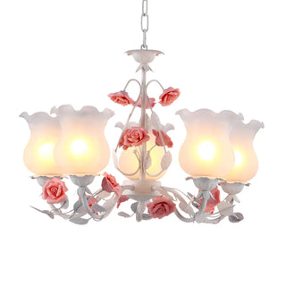 ZOWALA - Pink Flower White Frosted Glass Bedroom Chandelier Image - 5