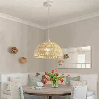 ZOWALA - Modern Natural Woven Rope Dome Pendant Light Image - 1