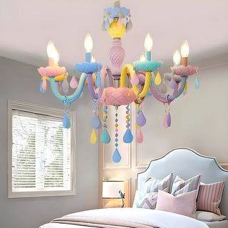 ZOWALA - Children's Room Pastel Carved Candle Chandelier