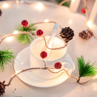 Natural Pinecone Brown String Lights with Berries Zawala Image - 2