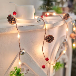 Natural Pinecone Brown String Lights with Berries Zawala Image - 4