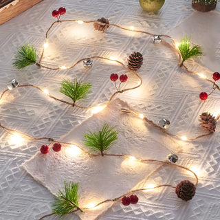 Natural Pinecone Brown String Lights with Berries Zawala Image - 8