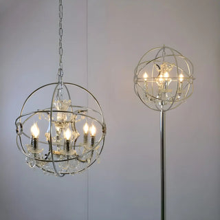 Globe Metal Chrome Crystal Candle Foyer Chandelier Image - 3