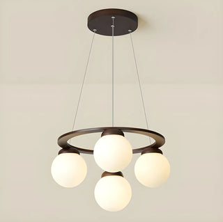 ZOWALA - Circle Walnut Metal Glass Ball Living Room Chandelier Image - 11