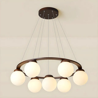 ZOWALA - Circle Walnut Metal Glass Ball Living Room Chandelier Image - 12
