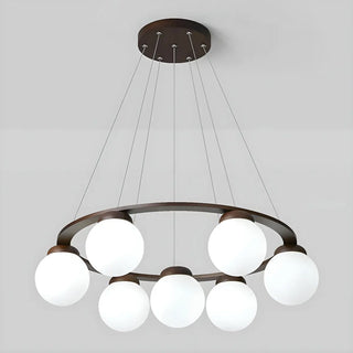 ZOWALA - Circle Walnut Metal Glass Ball Living Room Chandelier Image - 13