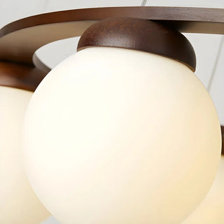 ZOWALA - Circle Walnut Metal Glass Ball Living Room Chandelier Image - 14